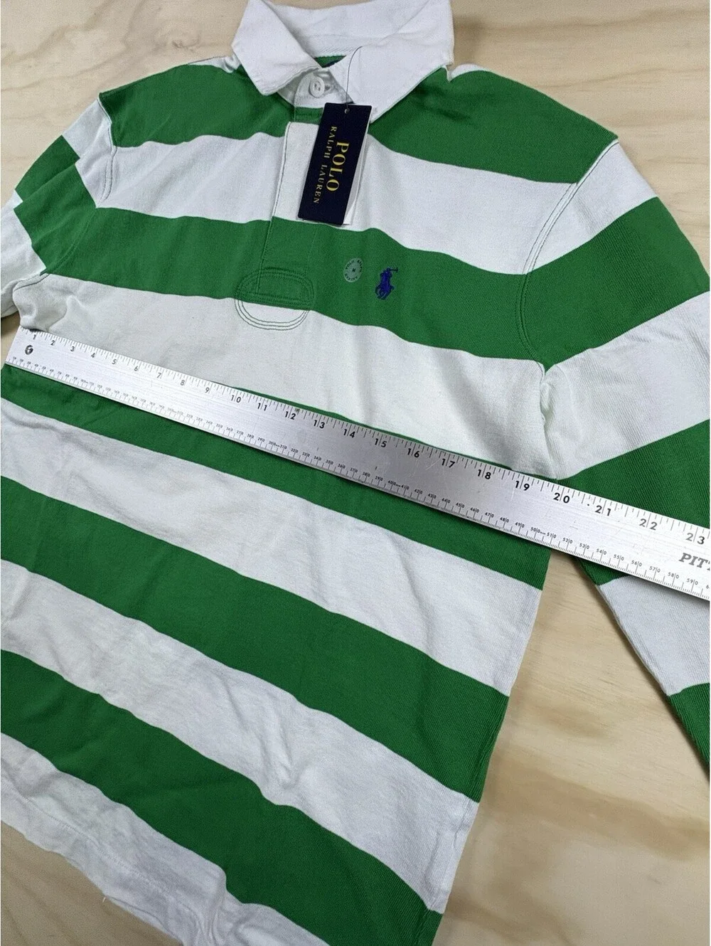 NWT Polo Ralph Lauren Rugby Shirt Men’s Medium Green White Stripe Classic Fit